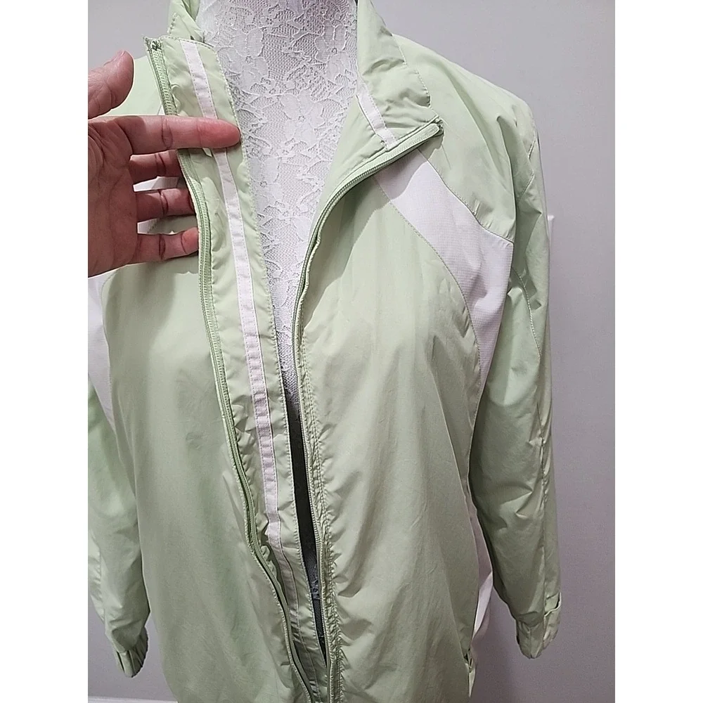 Heritage Cross Women's Windbreaker Jacket M Lime Green White Zip Water Resistant